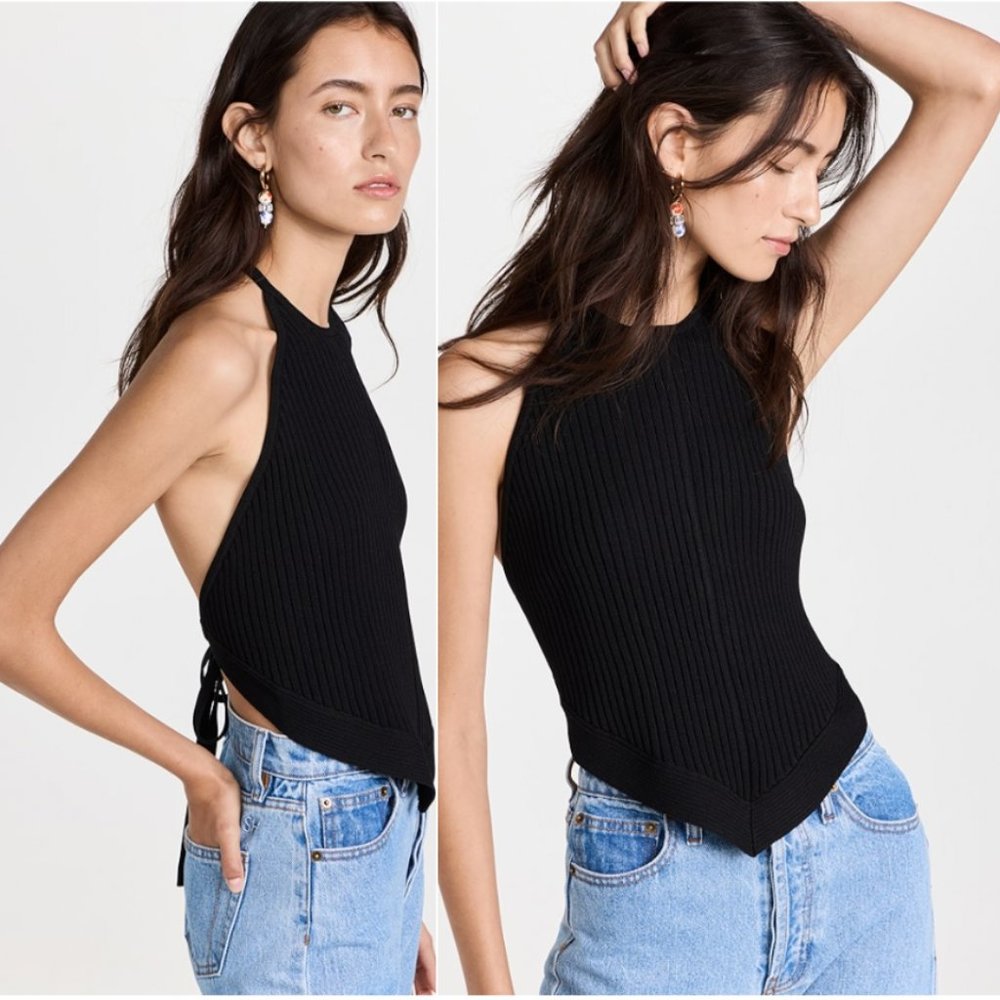 Ganni Melange Knit Halter Top in Black
